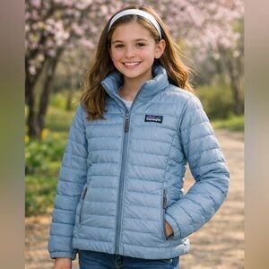 Patagonia Kids Down Sweater Jacket Youth Large (12) Blue Lightweight Puffer Coat
